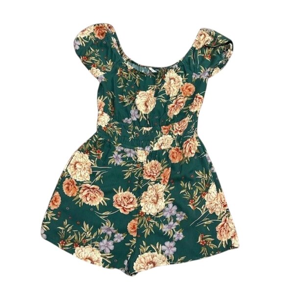 American Eagle Green Floral Romper M Off-Shoulder Cottagecore Boho Coquette‎ - Picture 8 of 13